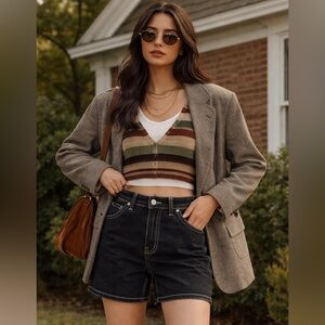 Just Black Denim JBD Black Stretch Denim Shorts S High Rise 5” Inseam Eclectic